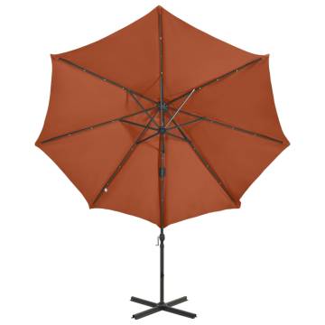 Terracotta Cantilever Umbrella with LED Lights - 300cm