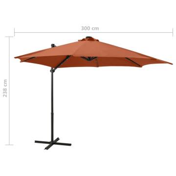 Terracotta Cantilever Umbrella with LED Lights - 300cm