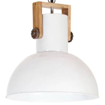 Industrial Hanging Lamp 25W - White Round Mango Wood 42cm