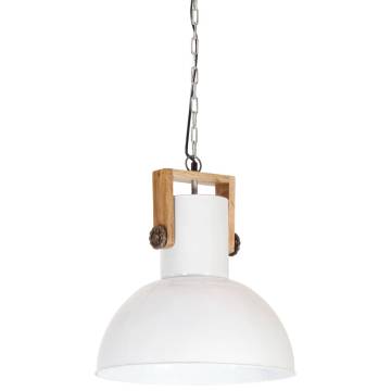 Industrial Hanging Lamp 25W - White Round Mango Wood 42cm