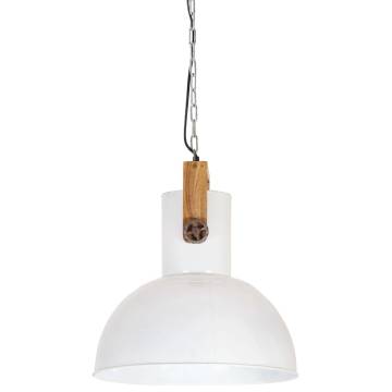 Industrial Hanging Lamp 25W - White Round Mango Wood 42cm