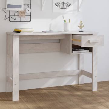 Desk HAMAR White 110x40x75 cm - Solid Wood Pine | HipoMarket