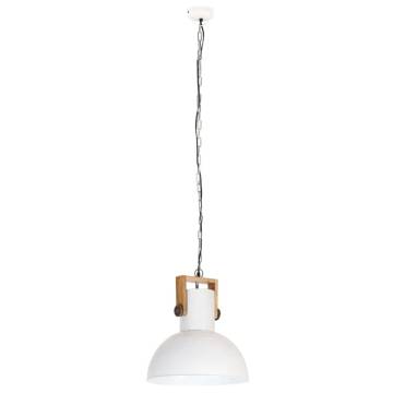 Industrial Hanging Lamp 25W - White Round Mango Wood 42cm