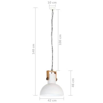 Industrial Hanging Lamp 25W - White Round Mango Wood 42cm