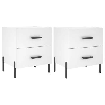 Stylish White Bedside Cabinets - 2 Pcs Engineered Wood