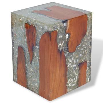 Handmade Solid Teak Wood and Resin Stool | Unique Rustic Design