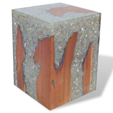 Handmade Solid Teak Wood and Resin Stool | Unique Rustic Design