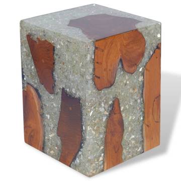 Handmade Solid Teak Wood and Resin Stool | Unique Rustic Design