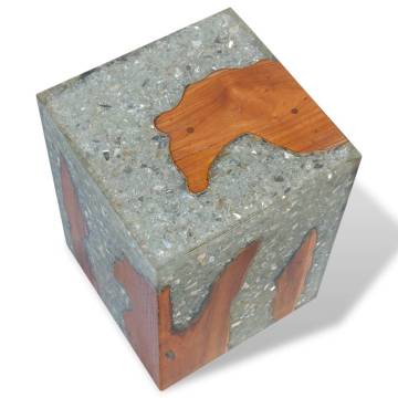 Handmade Solid Teak Wood and Resin Stool | Unique Rustic Design