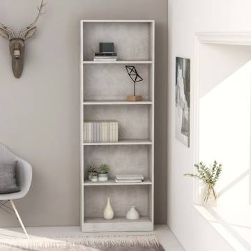 5-Tier Concrete Grey Book Cabinet - Modern & Stylish Design