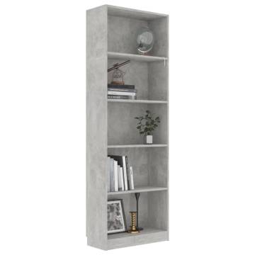 5-Tier Concrete Grey Book Cabinet - Modern & Stylish Design