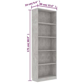 5-Tier Concrete Grey Book Cabinet - Modern & Stylish Design