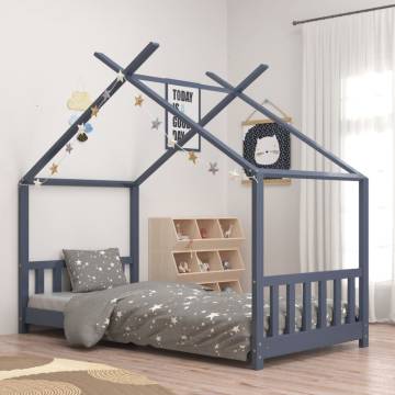 Kids Bed Frame Grey Solid Pine Wood 80x160 cm | Hipomarket