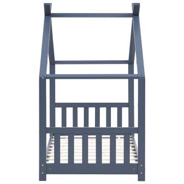 Kids Bed Frame Grey Solid Pine Wood 80x160 cm | Hipomarket