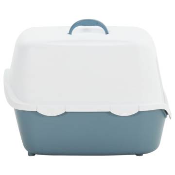 Cat Litter Tray with Cover - White & Blue | 56x40x40 cm