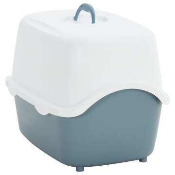 Cat Litter Tray with Cover - White & Blue | 56x40x40 cm