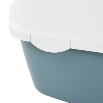 Cat Litter Tray with Cover - White & Blue | 56x40x40 cm