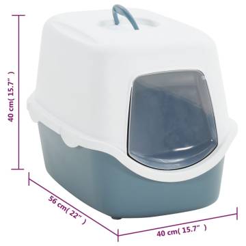 Cat Litter Tray with Cover - White & Blue | 56x40x40 cm