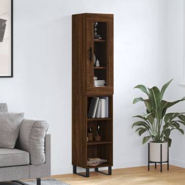 Stylish Highboard in Brown Oak - 34.5x34x180 cm