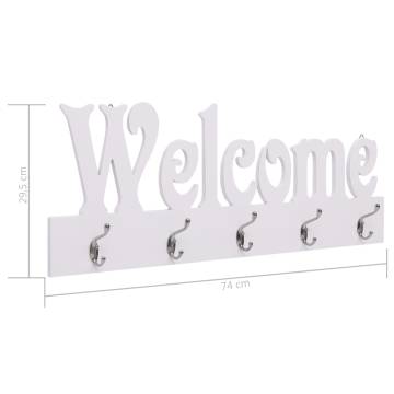 Wall Mounted Coat Rack WELCOME - Stylish White Organizer