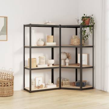 4-Layer Shelves Set - Anthracite Steel & Engineered Wood | HipoMarket