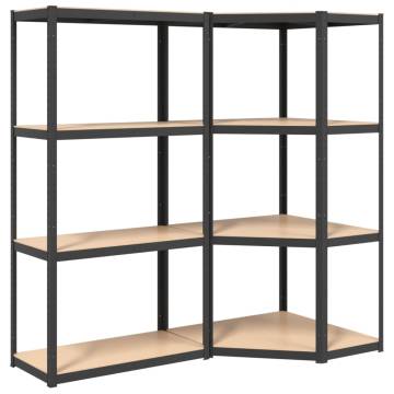 4-Layer Shelves Set - Anthracite Steel & Engineered Wood | HipoMarket