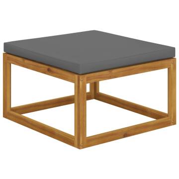 Footrest with Dark Grey Cushion - Solid Acacia Wood