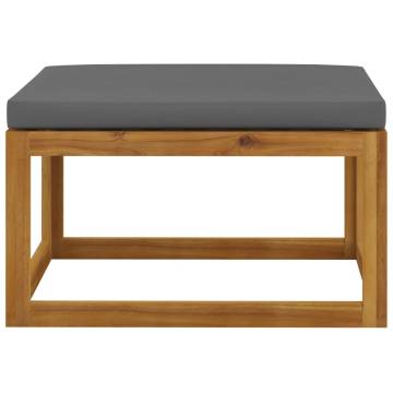 Footrest with Dark Grey Cushion - Solid Acacia Wood