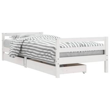 Kids Bed Frame with Drawers - White Solid Pine 80x200 cm