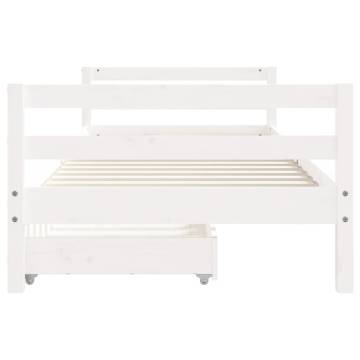 Kids Bed Frame with Drawers - White Solid Pine 80x200 cm