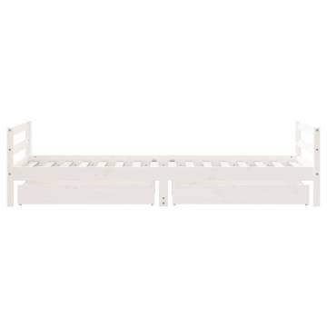 Kids Bed Frame with Drawers - White Solid Pine 80x200 cm