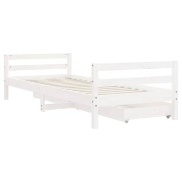 Kids Bed Frame with Drawers - White Solid Pine 80x200 cm