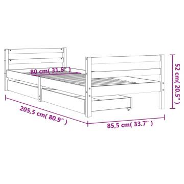 Kids Bed Frame with Drawers - White Solid Pine 80x200 cm