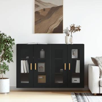 Elegant Black Wall Mounted Cabinets - 2 pcs Engineered Wood