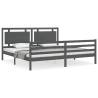 Stylish Grey Bed Frame with Headboard - 200x200 cm Solid Wood