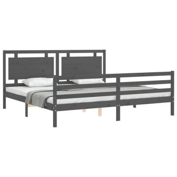 Stylish Grey Bed Frame with Headboard - 200x200 cm Solid Wood