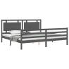 Stylish Grey Bed Frame with Headboard - 200x200 cm Solid Wood