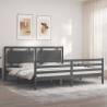 Stylish Grey Bed Frame with Headboard - 200x200 cm Solid Wood