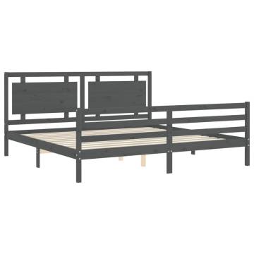 Stylish Grey Bed Frame with Headboard - 200x200 cm Solid Wood