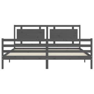 Stylish Grey Bed Frame with Headboard - 200x200 cm Solid Wood