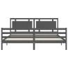 Stylish Grey Bed Frame with Headboard - 200x200 cm Solid Wood