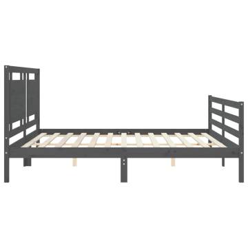 Stylish Grey Bed Frame with Headboard - 200x200 cm Solid Wood