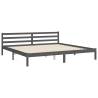 Stylish Grey Bed Frame with Headboard - 200x200 cm Solid Wood