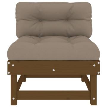 Middle Sofa with Cushions - Honey Brown Solid Wood Pine