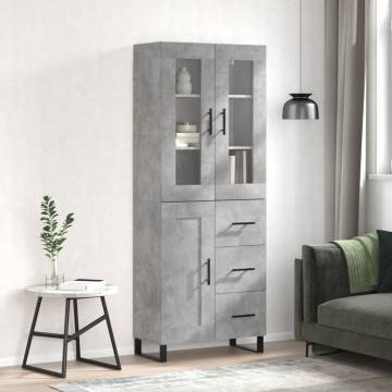 Stylish Highboard in Concrete Grey | 69.5x34x180 cm