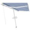 Blue & White Manual Retractable Awning with LED - 400x300 cm