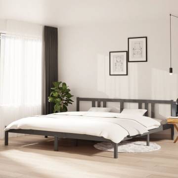 Grey Solid Wood Bed Frame 200x200 cm - Modern & Sturdy