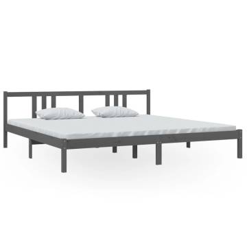 Grey Solid Wood Bed Frame 200x200 cm - Modern & Sturdy