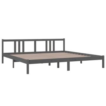 Grey Solid Wood Bed Frame 200x200 cm - Modern & Sturdy