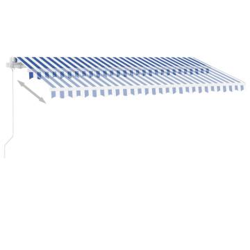 Blue & White Manual Retractable Awning with LED - 400x300 cm